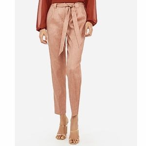 High Waisted Linen-Blend Paperbag Ankle Pant
